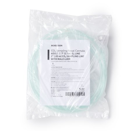 ETCO2 Nasal Sampling Cannula with O2 Delivery McKesson Adult Curved Prong NonFlared Tip 7 Foot O2 2 Inch CO2 Line